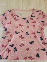 Women&#39;s Karen Scott T-shirt Top size Petie large Pink butterflies. - £7.91 GBP