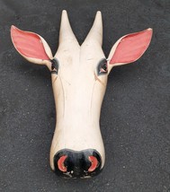 VTG Huge Carved Wood Cow Steer Bull Head Wall Decor Art Artisan Hand Crafted - £159.07 GBP