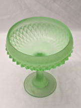Vintage INDIANA GLASS Satin Green Frosted DIAMOND POINT 7.5&quot; Compote Can... - $374.80 MXN