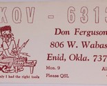 Vintage CB Ham radio Amateur Card KQV 6313 Enid Oklahoma - $4.94