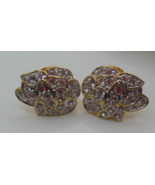 Vintage Signed NOLAN MILLER Clear Pave Rhinestone Flower Clip-on Earrings - £35.19 GBP