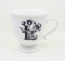 Anthropologie Monogram L Initial Mug Coffee Tea Cup Black White Floral - £19.53 GBP