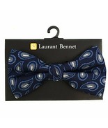 Laurant Bennet Men&#39;s Poly Woven Paisley Banded Bow Tie (Navy) - £6.22 GBP