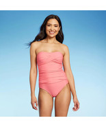 Women&#39;s Twist-Front Bandeau Classic One Piece Swimsuit Kona Sol PINK XS New - $12.83