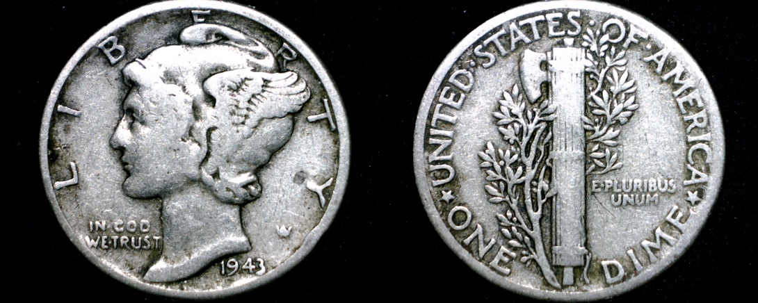 1943-P Mercury Dime Silver - £4.38 GBP