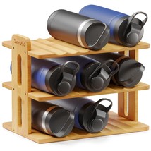 Bamboo Water Bottle Organizer With Labels, Kitchen Pantry Water Bottle Storage R - £34.00 GBP