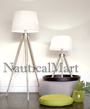 Natural Teak Wooden Tripod Table Lamp Classical Industrial Floor Lamp- Set Of Tw - £229.41 GBP