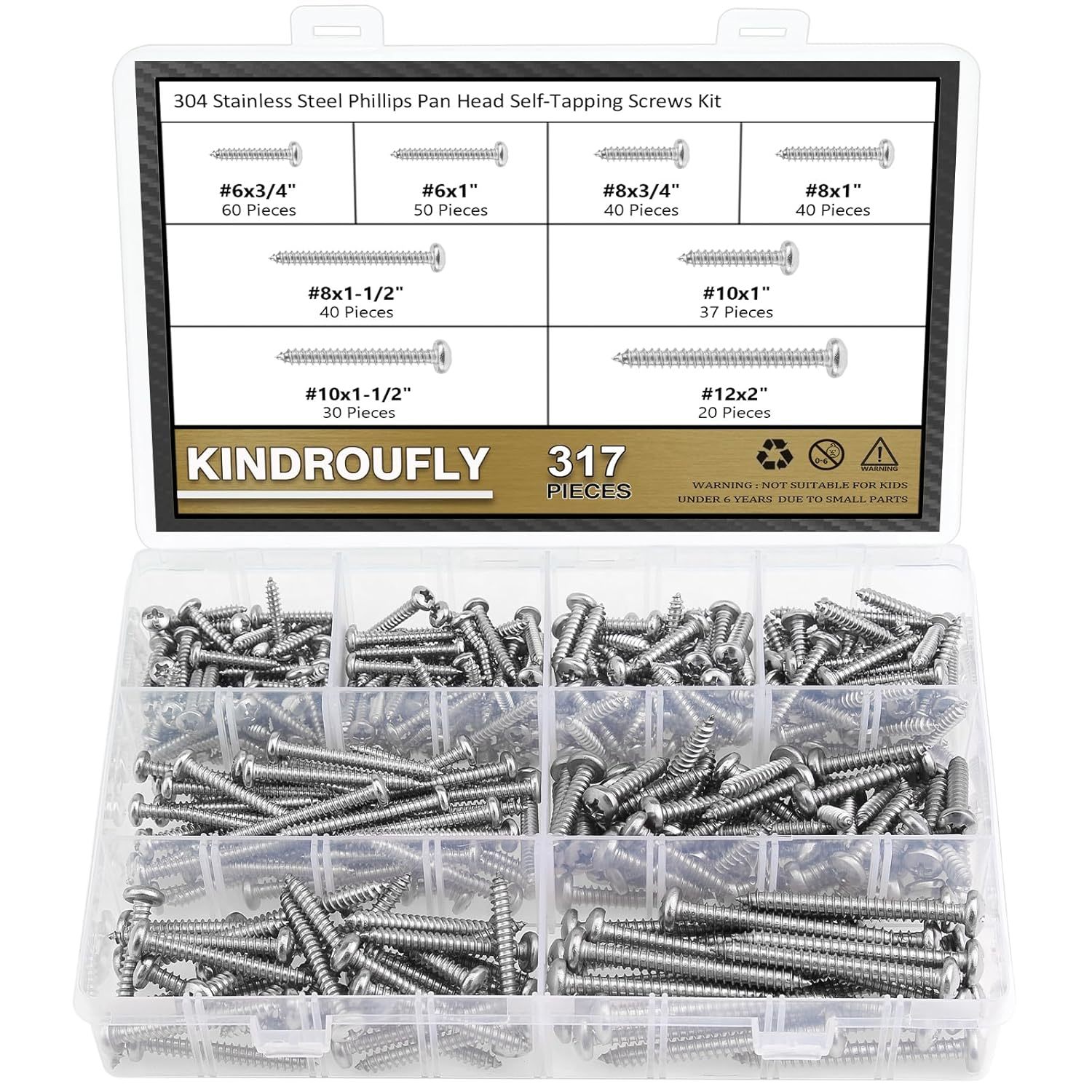 317 Pieces #6#8#10#12 Phillips Pan Head Self-Tapping Screws, Wood Screws - $31.99