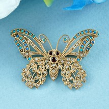 Garnet and Opal and Diamond Vintage Style Butterfly Brooch in Solid 9K Gold - £1,048.01 GBP