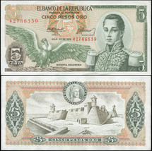 Colombia. Banknote 5 pesos oro. 1976. Unc. Paper. Cat# P.406e - £1.48 GBP