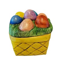 Ceramic Easter Trinket Box Basket with Lid Colored Eggs Grass Handmade 5... - $19.59