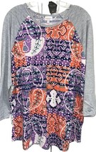 NEW LuLaRoe 3XL Purple Coral White Paisley Body- Gray Sleeves Randy Base... - $24.74