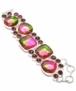 Bi-Color Tourmaline And Amethyst Gemstone Handmade Jewelry Bracelet 7-8&quot;  - $18.99