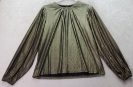 Aqua Blouse Top Womens Size Large Gold Metallic Polyester Long Sleeve Round Neck - £21.33 GBP