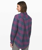 EEUC Lululemon Full Day Ahead Flannel Shirt navy purple plaid size 4 wor... - $36.62