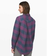 EEUC Lululemon Full Day Ahead Flannel Shirt navy purple plaid size 4 wor... - $49.91 CAD