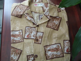 Vintage Hilo Hatties The Hawaiian orginal shirt light brown short sleeve - £23.68 GBP