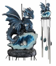 Ebros Blue Dragon Guarding Crystal Crown Top Resonant Wind Chime with Or... - $33.99