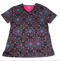 Landau Size Medium Women&#39;s Bright Vibrant Pattern Scrub Shirt Nurse Vet ... - £15.97 GBP