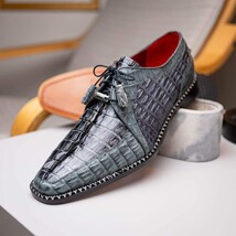 Caribe Genuine Hornbak Caiman Crocodile Dress Shoes Dark Gray image 13