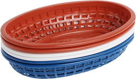 6 Piece Classic Oval Plastic Baskets Plastic Red White And Blue NEW - $18.99