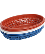 6 Piece Classic Oval Plastic Baskets Plastic Red White And Blue NEW - £14.87 GBP