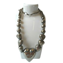 Vintage Statement Necklace Metallic Gray Heart Graduaded Beads - $20.00