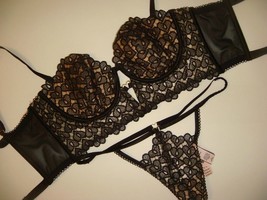 Victoria&#39;s Secret 34D,34DD BRA SET thong Very Sexy Luxe Embroidered Hearts BLACK - £93.42 GBP