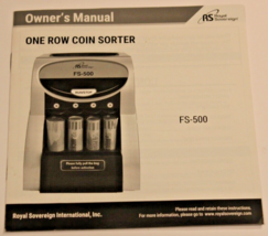 Owner’s Manual - Royal Sovereign FS-500 One Row Coin Sorter - £2.36 GBP