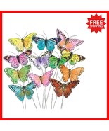 Set of 12 Colorful Feather Butterflies on Picks - Perfect Crafting Decor - $38.55 CAD
