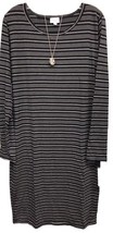NWT LuLaRoe XL Black Navy &amp; Gray Striped Debbie Long Sleeved Sheath Dress - $24.74
