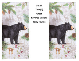 KAY DEE DESIGNS &quot;Bear &amp; Pinecones&quot; R4330 Two Dual Purpose Terry Towels~16&quot;x26″ - £11.93 GBP