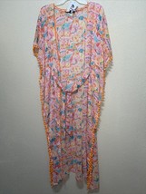 AMERICA &amp; BEYOND Pompom Trim Belted Semi Sheer Maxi Dress Cover up Cafta... - $49.05