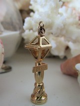 Vintage14K Solid Yellow Gold Lamp Post With Gem Charm/Pendant~Engraved~Top Opens - £134.88 GBP