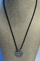 Jewelry Necklace Unbranded Black Nylon Cord Silver Tone Heart Tie Closure 9&quot; - £3.16 GBP