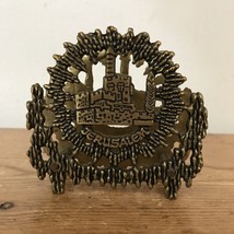 Vtg Brutalist Brass Bronze Metal Jerusalem Souvenir Napkin Holder Desk Organizer - £39.17 GBP