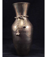 SOLID BRASS VASE 7&quot; T FLOWER VASE W/ CORD ACCENT 2 3/8&quot; DIAMETER BRASS URN - $24.46 CAD