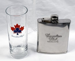 Canadian Club Whisky Tall Cocktail Glass &amp; Metal Flask - $24.70