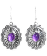 Navajo Lenora Begay, AMETHYST Silver Concho Earrings Stamped Feathers Da... - £94.17 GBP