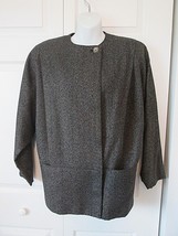 TAHARI Black Tweed Button Blazer Sz 8 100% Wool Dolman Sleeves Collarles... - £27.49 GBP