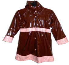 Western Chief Girl&#39;s Size 4/5 Shiny Glossy Raincoat Lined With Hood Brow... - £16.78 GBP