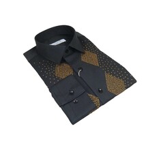 Men CEREMONIA Turkey Shirt 100% Cotton Fancy Rhine Stones #Rio 15 Black Slim Fit image 6