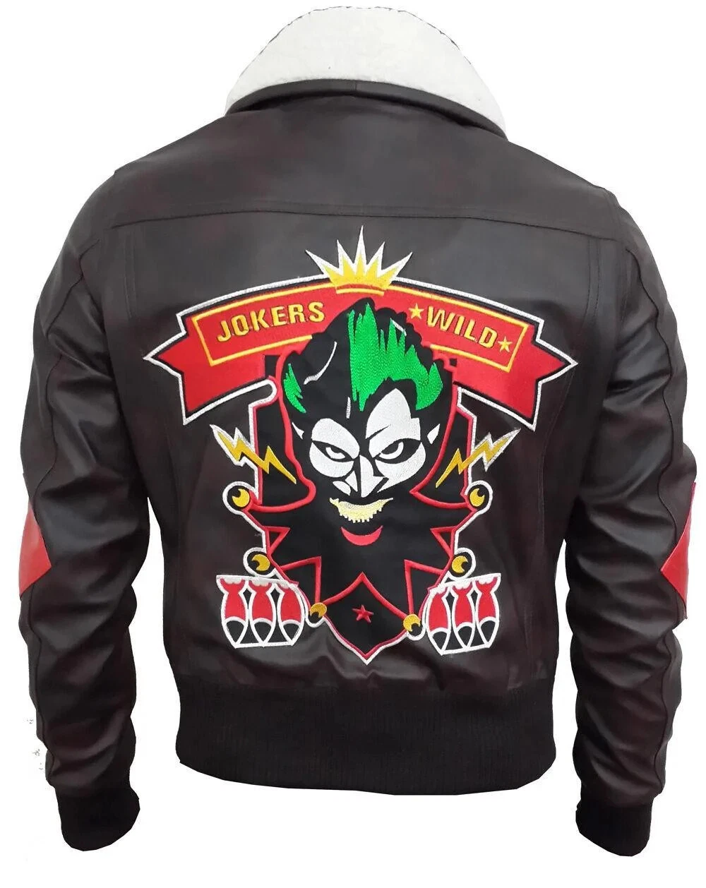 Joker Wild Leather Bomber Jacket Suicide Squad Style with Fur Collar - $149.99+