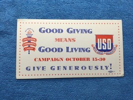 Vintage WWII USO GIVING CAMPAIGN Card UNITED SERVICE ORGANIZATIONS - €17,30 EUR