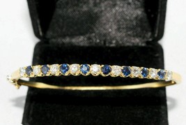 5.70CT Simulated Sapphire &amp;Diamond Bangle Bracelet 14K Yellow Gold Plated Silver - £194.61 GBP