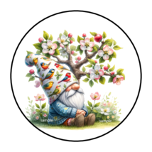 30 Gnome Spring Summer Envelope Seals Stickers Labels Tags 1.5&quot; Round Apple Tree - £6.36 GBP