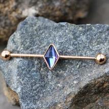 Rose Gold Plated Rhombus Shape CZ Industrial Barbell - £11.75 GBP