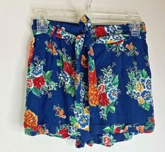 Angie Womens Sz S Blue Floral Shorts Elastic Pull On Tie Waist  - $9.90