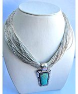 NATIVE AMERICA 925 STERLING LIQUID  SILVER TURQUOISE NECKLACES - £250.45 GBP