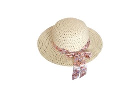 Womens Lightweight Floppy Straw Summer Dressy Sun Hat Wide Brim w/ Ribbon NWT - £4.78 GBP